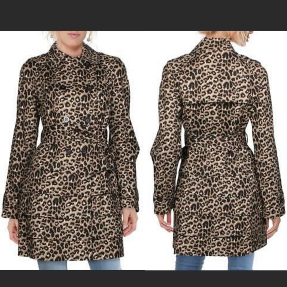 INC Tiered Ruffle Trench Coat Animal Print Leopard Jacket Size S
